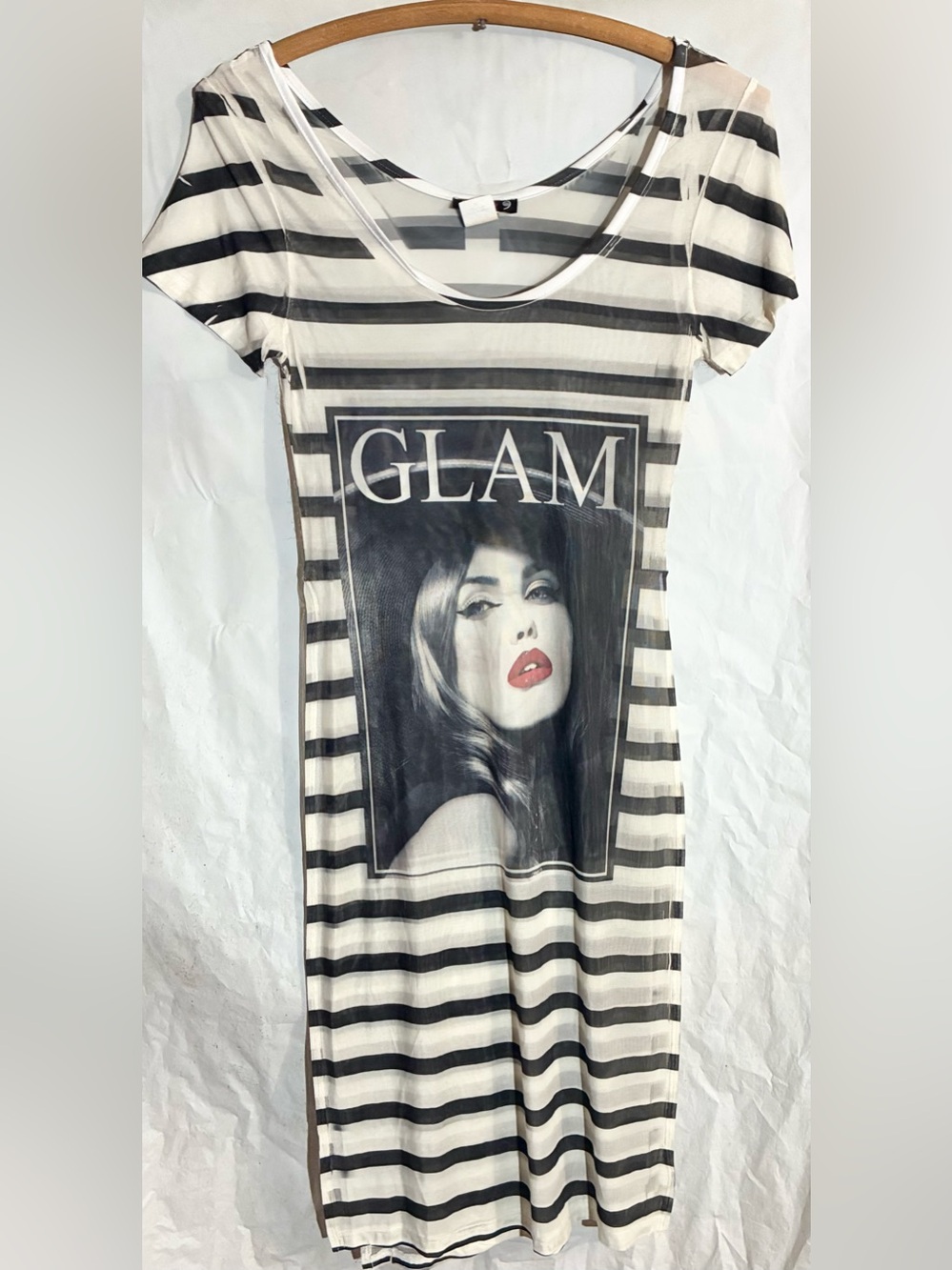 5 7 9 Glam Sheer Mesh Long Shirt Top Sz M Slits Retro USA Boho Hippie 90s Y2K